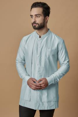 Sky blue layered shirt kurta 2