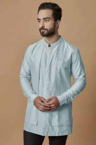 Sky blue layered shirt kurta