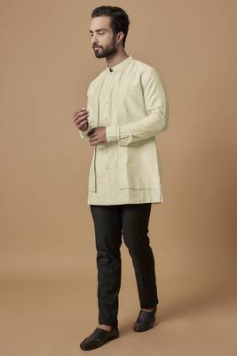 Beige layered shirt kurta 1