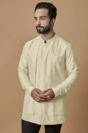 Beige layered shirt kurta