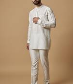 Off-white pintucked shirt kurta