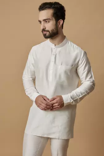 Off-white pintucked shirt kurta