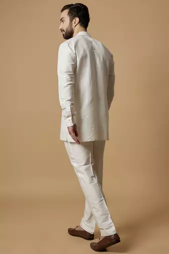 Off-white pintucked shirt kurta