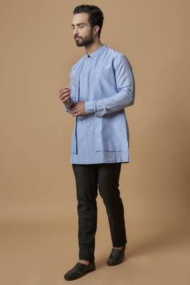 Ice blue layered shirt kurta 1