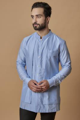 Ice blue layered shirt kurta 2