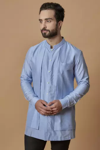 Ice blue layered shirt kurta