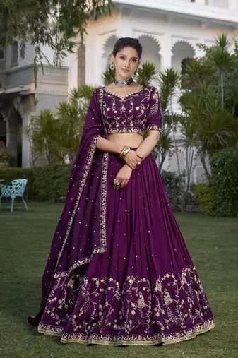 Designer Art Silk Embroidery Sequin work Lehenga Choli with Dupatta for Women