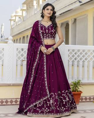 Designer Art Silk Embroidery Sequin work Lehenga Choli with Dupatta for Women 1