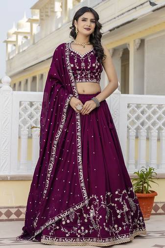 Designer Art Silk Embroidery Sequin work Lehenga Choli with Dupatta for Women
