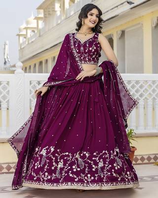 Designer Art Silk Embroidery Sequin work Lehenga Choli with Dupatta for Women 3