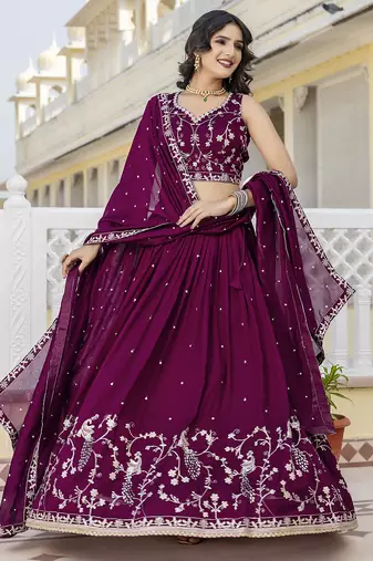 Trendmalls Designer Art Silk Embroidery Sequin work Lehenga Choli with Dupatta for Women