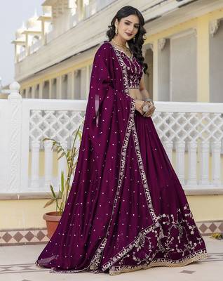 Designer Art Silk Embroidery Sequin work Lehenga Choli with Dupatta for Women 4