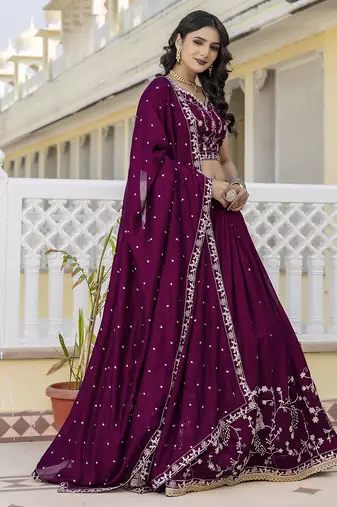 Trendmalls Designer Art Silk Embroidery Sequin work Lehenga Choli with Dupatta for Women