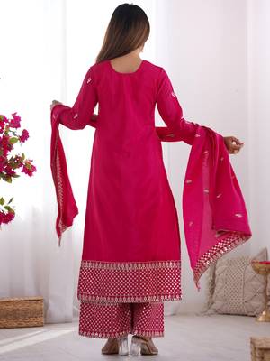 Elegant pink Suit set with embroidered dupatta and flowing palazzo 4