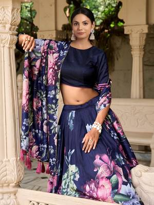 Trendmalls Summer Special Light Jam Satin Flower Printed Lehenga Choli with Dupatta for Women 3
