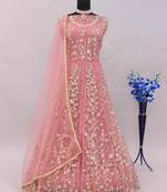 Light pink net heavy embroidery semi stitched wedding gowns