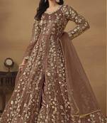Brown net heavy embroidery semi stitched wedding gowns