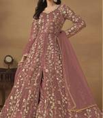 Pink net heavy embroidery semi stitched wedding gowns