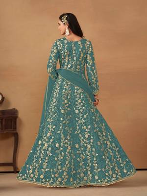 Light blue net heavy embroidery semi stitched wedding gowns 2
