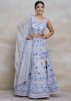 Vibrant Multicolor Sequin Embroidered Faux Georgette Lehenga Set For Wedding 1