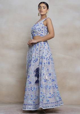 Vibrant Multicolor Sequin Embroidered Faux Georgette Lehenga Set For Wedding 2