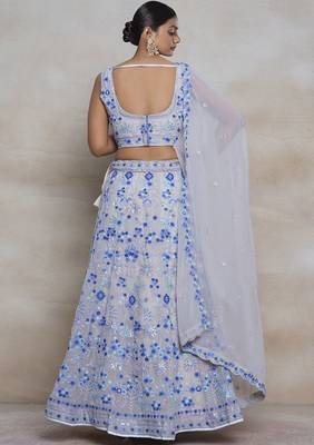 Vibrant Multicolor Sequin Embroidered Faux Georgette Lehenga Set For Wedding 4