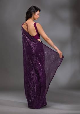 Georgette Sequence Embroidery Work Saree with Unstitch Blouse Piece 2