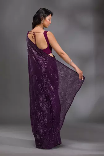 Trendmalls Georgette Sequence Embroidery Work Saree with Unstitch Blouse Piece