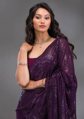 Georgette Sequence Embroidery Work Saree with Unstitch Blouse Piece 5