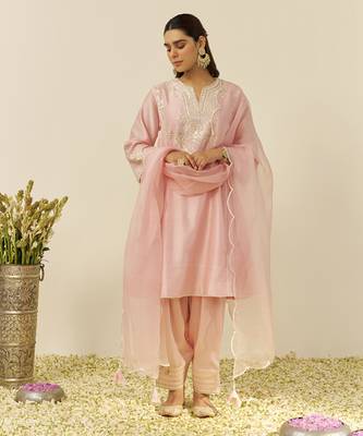 Blush pink aiza - short chauga with salwar and dupatta 1