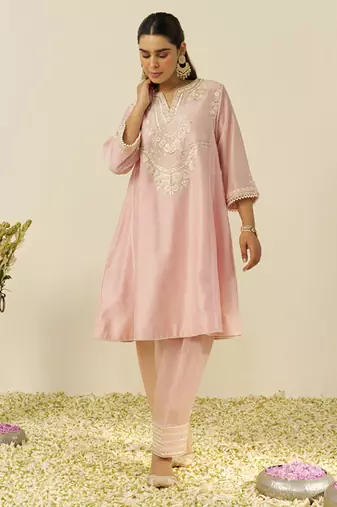 Blush pink aiza - short chauga with salwar and dupatta