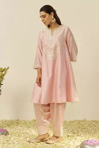 Blush pink aiza - short chauga with salwar and dupatta