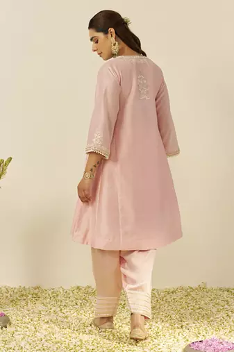Blush pink aiza - short chauga with salwar and dupatta