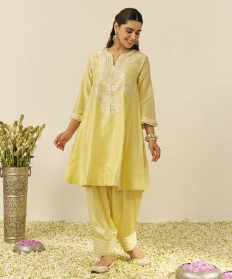 Lemon yellow aiza - short chauga with salwar 1