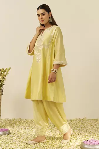 Lemon yellow aiza - short chauga with salwar