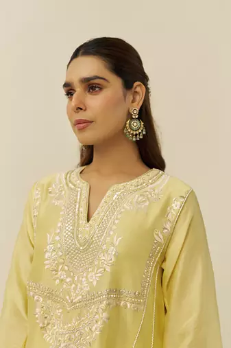 Lemon yellow aiza - short chauga with salwar
