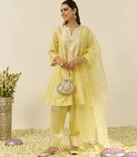 Lemon yellow aiza - short chauga with salwar and dupatta