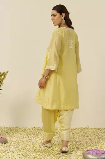 Lemon yellow aiza - short chauga with salwar and dupatta