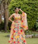 women's multicolored georgette thread and sequins embroidred work lehenga choli for bride