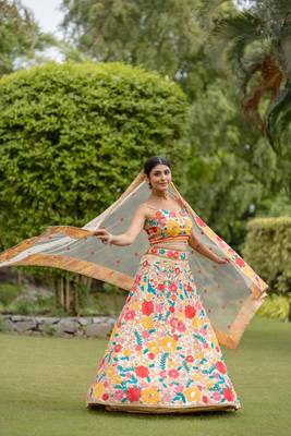 women's multicolored georgette thread and sequins embroidred work lehenga choli for bride 3