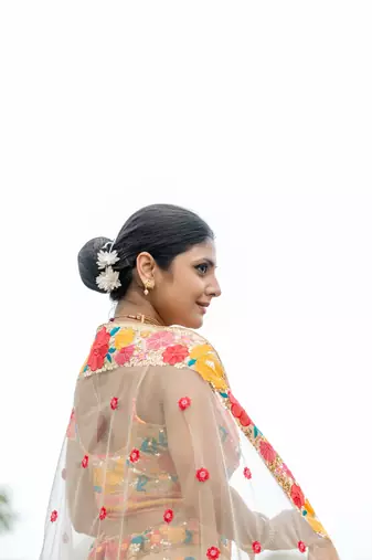 women's multicolored georgette thread and sequins embroidred work lehenga choli for bride