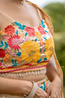 women's multicolored georgette thread and sequins embroidred work lehenga choli for bride 5