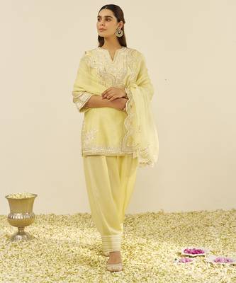 Lemon yellow zaisha - short kurta with dhoti and dupatta 1
