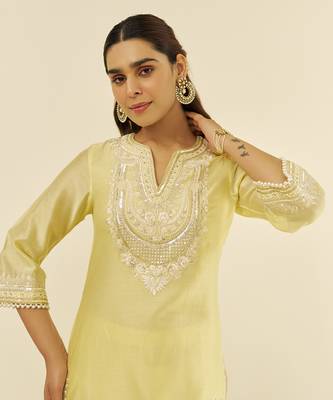 Lemon yellow zaisha - short kurta with dhoti and dupatta 2