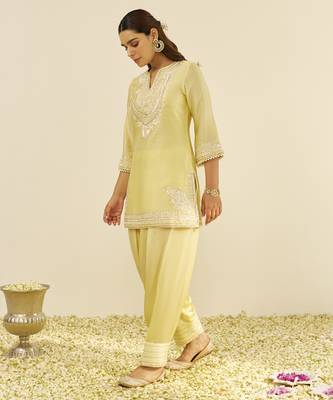 Lemon yellow zaisha - short kurta with dhoti and dupatta 3
