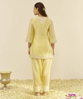 Lemon yellow zaisha - short kurta with dhoti and dupatta 4