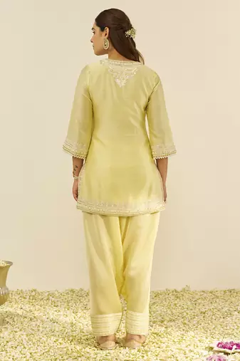 Lemon yellow zaisha - short kurta with dhoti and dupatta