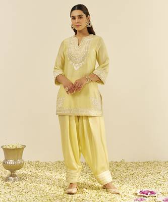 Lemon yellow zaisha - short kurta with dhoti and dupatta 5