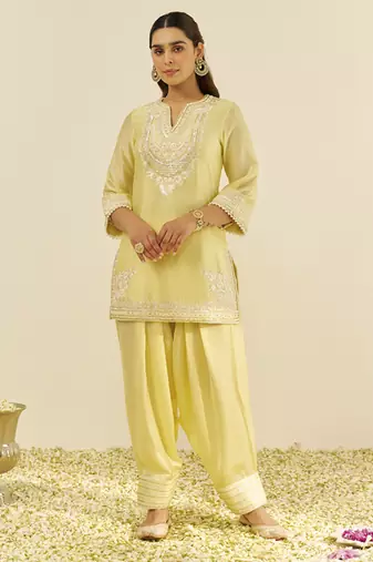 Lemon yellow zaisha - short kurta with dhoti and dupatta