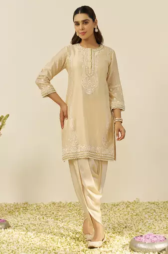 Beige zahra - short kurta with dhoti and dupatta